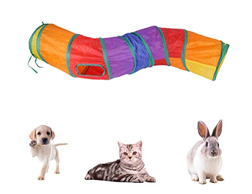 iCAGY Cat Tunnel for Indoor Cats Interactive, Rabbit Tunnel Toys, Pet Toys Play Tunnels for Cats Kittens Rabbits Puppies Crinkle Pop Up Rainbow 47" Shape S - color: Rainbow