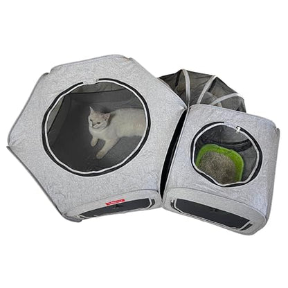 Portable Cat Playpen 2-Room with Tunnel, 3-in-1 Pop-up Cat Dog Crate Play Enclosure with Separate Areas, Foldable Pet Playpen for Puppy Kitten and Small Animals Indoor Outdoor - size: Small