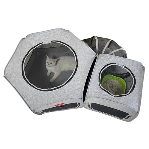 Portable Cat Playpen 2-Room with Tunnel, 3-in-1 Pop-up Cat Dog Crate Play Enclosure with Separate Areas, Foldable Pet Playpen for Puppy Kitten and Small Animals Indoor Outdoor - size: Small