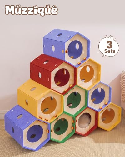 Cat Tunnel Bed for Indoor Cats, DIY Modular Felt Pet Tunnel Toy, 8 Way Hiding Large Rabbit Play Scratch House, Expandable Hideaway Peekaboo Kitten Cave, Hideout Cube, Washable Kitty Circle Tube, 1 Set