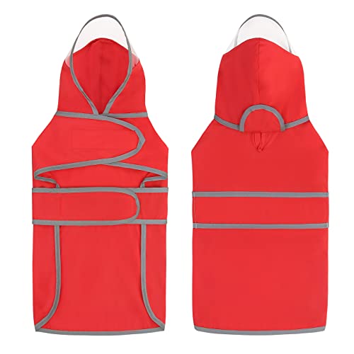 HDE Dog Raincoat with Clear Hood Rain Jacket Poncho for Small Medium Large Dogs Red - L - color: Red, size: Large