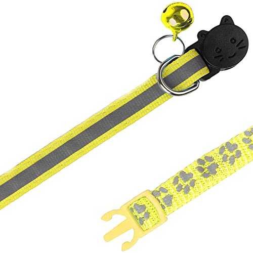2 Pack Reflective Cat Collar Breakaway with Bell,Personalized Kitten Collars,Adjustable Safety Buckle Collar for Male Cats Girls & Boys (Yellow) - color: Yellow