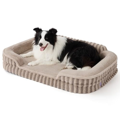 LE SURE Cute L-Plus Dog Beds, Orthopedic Waterproof Large Pet Bed with Sides, High Back Non-Slip Bottom and Egg-Crate Foam Dog Couch Sofa with Washable Removable Cover, Hazel - color: Hazel, size: 38.0"l X 28.0"w X 7"th