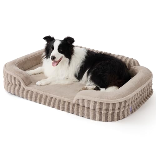 LE SURE Cute L-Plus Dog Beds, Orthopedic Waterproof Large Pet Bed with Sides, High Back Non-Slip Bottom and Egg-Crate Foam Dog Couch Sofa with Washable Removable Cover, Hazel - color: Hazel, size: 38.0"l X 28.0"w X 7"th