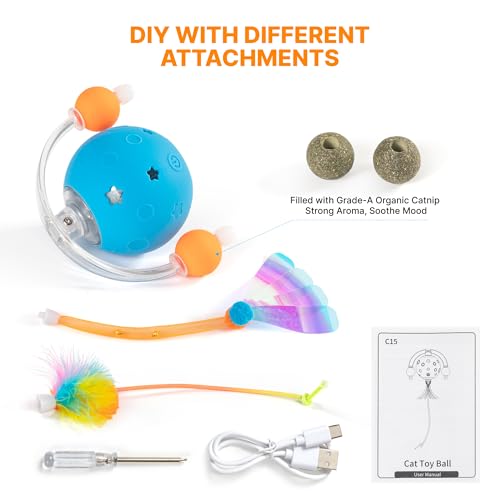 4th Gen Interactive Cat Toys for Indoor Cats Adult, Moving Cat Ball with Elastic Mesh Tail,Automatic Kitten Toys for Bored Indoor Cats,Motion Activated Smart