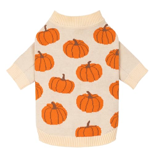 Fitwarm Pumpkin Dog Sweater, Thanksgiving Outfit for Small Dogs Boy Girl, Pet Outfit, Orange, Beige, Small - color: Pumpkin, size: Small
