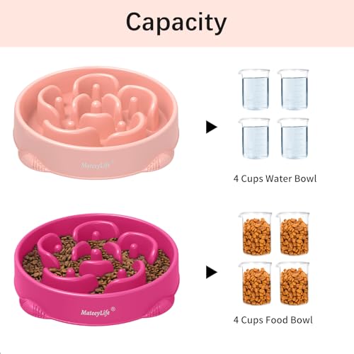 MateeyLife Large Slow Feeder Dog Bowls 2PCS, Anti-Choking Puzzle Dog Food Bowls, Anti-Slip Interactive Feeding Slow Down Eating, Bloat Stop Maze Dishes for Large Breeds 4 Cups Pink&Purple - color: D-Pink&Purple, size: Large