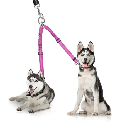 YAODHAOD Double Dog Leash,Two Dog Leash Splitter, No Tangle 360° Swivel Rotation Reflective Lead, Adjustable Length Bungee Heavy Duty Walking Training Dual Extension (Rose Red) - color: Rose Red