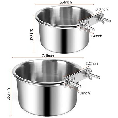 Crate Food and Water Bowl, ShineMe 2 Pack Stainless Steel Hanging Pet Bowls for Crates Kennels Cages, Metal Dog Crate Bowls Hanging No Spill for Medium and Large Pets (7.1 * 3.5” & 5.5 * 3.2”) - color: Silver (60oz+30oz)