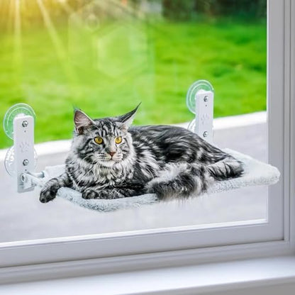 Foldable Cat Window Perch with Sturdy Frame - Plush & Breathable Hammock for Window, 360° View Perch | Indoor Kitty Window Desk