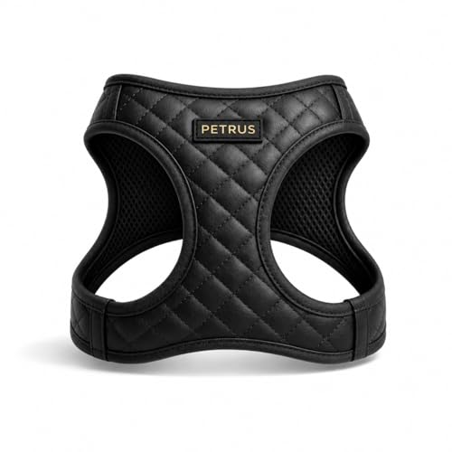 Step in Dog Cat Harness Choke Free Escape Proof Pet Vest Quilted Vegan Leather Breathable Mesh Padded for Small Medium Dogs (Black, Large) - color: Black, size: Large: Neck=12.5-14''/Chest:18-21''