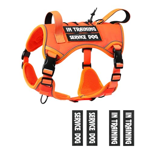 Tactical Dog Harness for Medium Large Size, No Pull Service Dog Vest with Molle System and Control Handle Heavy Duty Pet Vest with 4 Patches, Reflective Adjustable Harness for Walking Training - color: Orange, size: S
