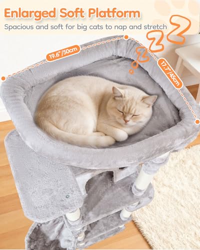 Taoqimiao Heavy Duty Cat Tree, 73in Cat Tower for Indoor Cats 25 lbs+, Extra Large Cat Tree, 2 Widen Condos, Enlarged Sleeping Platform, 9 Scratching Posts, 2 Cozy Baskets, Cat Toys, F30W Light Gray - color: Light Gray