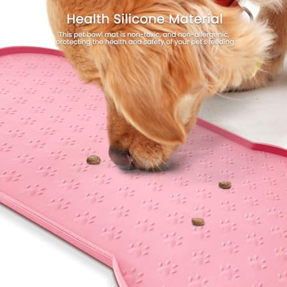 PWTAA Dog Food Mat Anti-Slip Silicone Dog Bowl Mat Thicker Pet Placemat Waterproof Cat Feeder Pad with Raised Edge Puppy Kitten Feeding Mats Suitable Small Medium-Sized Dogs Cats Eating Tray - color: Pink, size: 25.6" x 13"