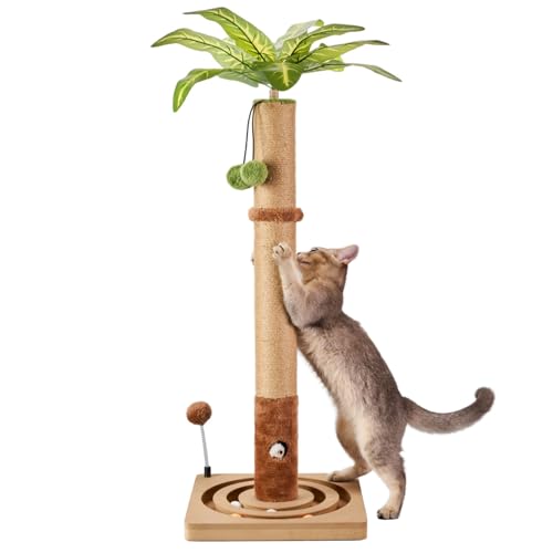 MECOOL 35in Tall Cat Scratching Post Sturdy and Premium Scratch Posts with Hanging Ball and Ball Track Cute Cat Tree for Indoor Cats - size: 35 inches for Adult cats