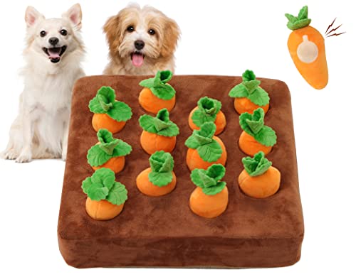 Interactive Dog Toys，Squeak Carrot Snuffle Mat for Dogs Plush Puzzle Toys 2 in 1 Non-Slip Nosework Feed Games for Pet Stress Relief with 12 Carrots… - style: SQUEAK