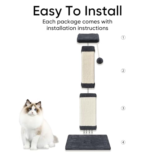 Cat Scratching Post, 32 Inch Cat Scratching Posts for Large Cats, Scratching Posts for Indoor Cats Adults, Cat Scratch Post with Nature Sisal, Deep Gray - color: Deep Gray