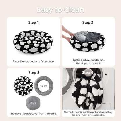 JOEJOY Donut Large Dog Bed, Cute Round Calming Dog Bed with Removable Washable Cover, Orthopedic Pet Beds with Jacquard Shaggy Plush & Non Skid Bottom, Black - color: Black, size: L (36x36x10)