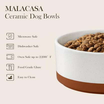 MALACASA Ceramic Dog Bowls Small Size Dog with Wood Stand, 1.5-Cup Ceramic Puppy Bowls for Cats & Small Dogs, Dual Food and Water Bowls with Weighted Non-Slip Base, Glaze Matte,14 Oz - color: Vanilla White（2 PCS with Stand）, size: S-1.5 Cups