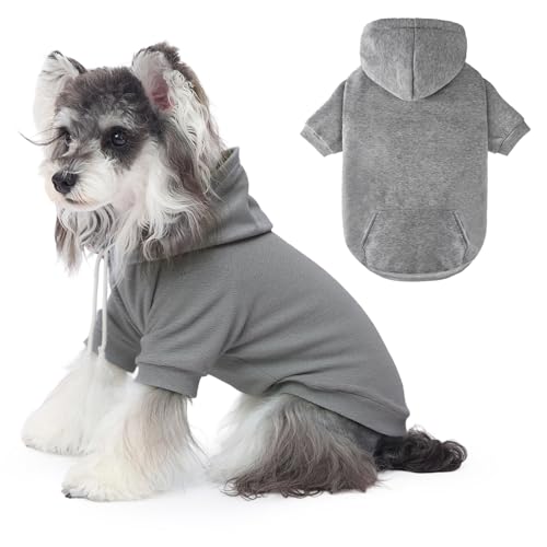 Dog Basic Hoodie Soft Dog Clothes Cold Weather Sweaters for Medium Large Dogs Cozy Fabric Warm Sweatshirt with Leash Hole for Boys (Grey, Small (5-10 lbs)) - color: Grey, size: Small (5-10 lbs)