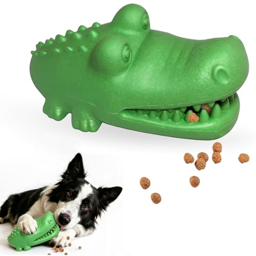 Interactive Dog Toys for Aggressive Chewers, Durable Natural Rubber Treat Dispensing Enrichment Toy for Medium & Large Dogs - Relieve Boredom & Anxiety, Clean Teeth, Dishwasher Safe - color: Green Aligator