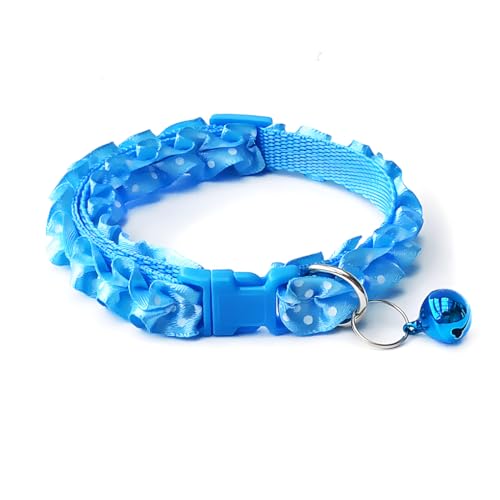 Light Blue Small Cat Collar with Bell, Puppy Bells Dog Collar Xs Girl Lace Adjustable for XXS Xs Small Pet Dogs Cats Animal Litter Tiny Female, XSmall - color: Light Blue, size: Neck 7.5-12.6"