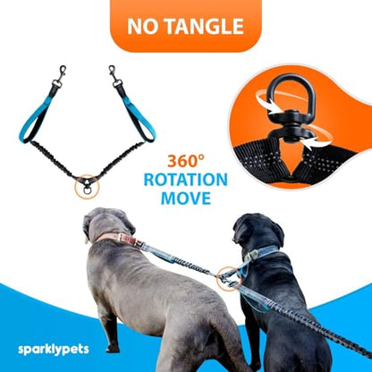 SparklyPets - Hands Free Dual Dog Leash for Medium and Large Male Dogs - Padded Handles, Reflective Stitches, No Pull, Tangle Free - Walking, Hiking, Jogging, Canicross Waist Leash - Gradient Blue - color: Gradient Blue, size: 2 dogs M/L