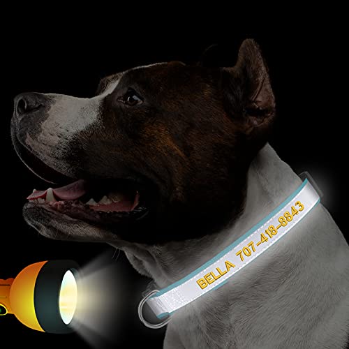 Reflective Personalized Dog Collars - Custom Dog Collar Embroidered with Name and Phone Number for Boy and Girl Dogs,Adjustable for Puppy Small Medium Large Dogs - color: Polyester
