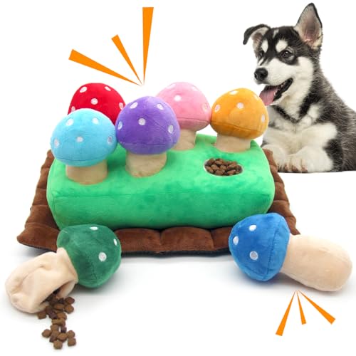 Hide and Seek Dog Toys, Squeaky Interactive Puzzle Dog Toys for Boredom and Stimulation, Dog Enrichment Toys for Small and Medium Dogs (Mushrooms, Pack of 7) - style: B-Mushrooms