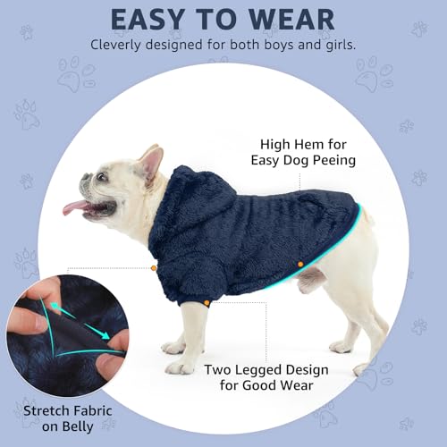 SCENEREAL Fleece Dog Sweaters Hoodie for Small Medium Large Dogs Girls Boys, Plush Fuzzy Dog Clothes Hoodies with Leash Hole, Winter/Fall Puppy Cold Weather Coat, Sherpa Hooded Sweatshirt, Navy M - color: Navy, size: Medium