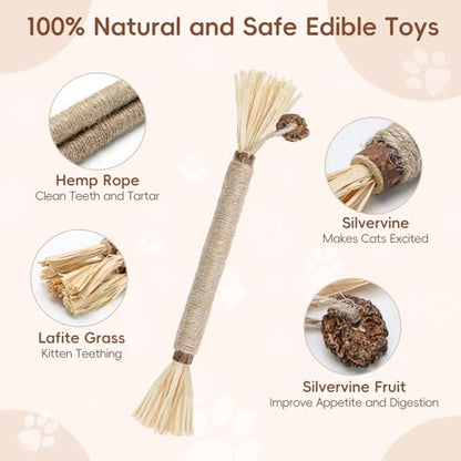 5 Pack Silvervine Sticks Cat Toys, Natural Chew Kitten Teething Toys for Cleaning, Matatabi Catnip Treat Toys, Catmint Silver Vine Sticks for Bored Indoor Kitty