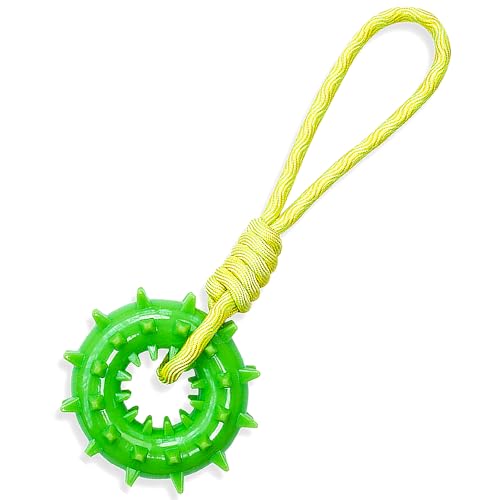 Durable Dog Chew Toy – Tough Rubber and Rope Tug Toy with Squeaker, Interactive Training and Fetch Toy for Aggressive Chewers, Medium and Large Dogs, Heavy Duty Tug-of-War (Round Ball)
