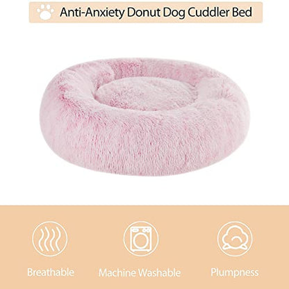 WNPETHOME Calming Dog Bed Cat Bed Donut, Faux Fur Pet Bed Self-Warming Donut Cuddler, Comfortable Round Plush Dog Beds (20 x 20 x 8 Inch, Light Pink) - color: light pink, size: 20"L x 20"W x 8"Th