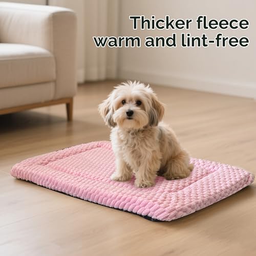 Dog Bed Crate Mat, Soft Durable Washable Anti-Slip Kennel Pad for Dogs & Cats, Reversible (Pink, S(24"*18"*1.5")) - color: Pink, size: S(24"*18"*1.5")
