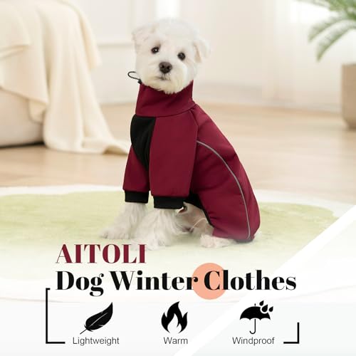 Four Leged Dog Winter Coat, Fullbody Warm Fleece Dog Jacket, Reflective Puppy Cold Weather Coats with Leash Hole & Drawstring, Back Zipper Water-Resistant Doggie Winter Clothes - color: Dark Red, size: XX-Large