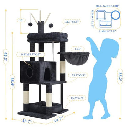 Heybly Cat Tree， HCT202SG - color: Smoky Gray, size: 45.3 inch