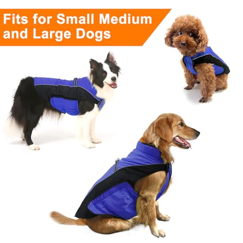Warm Dog Winter Coat, Gimilife Dog Sweater Cold Weather Coats Waterproof Dogs Apparel Clothes Pet Jacket Padded Vest Outfit for Small Medium Large Dogs - color: Blue, size: 2XL ( 70+ LB | 23.62"Neck Girth )