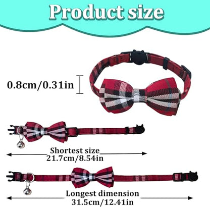 Andiker Cat Collar with Bell, 2PCS Footprint & Reflective Cat Collar with Bell and Breakaway Safety Buckle, 8-13 Inch Adjustable1 Nylon Collar Perfect for Cats in Random Color (Checkered Pattern)