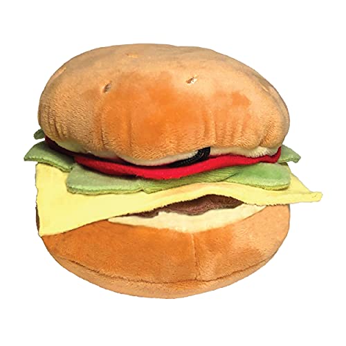 Huxley & Kent Funny Dog Toy w/Squeaker – Power Plush Squeaky Dog Toys for Small, Medium & Large Dogs – Soft Stuffed Animal for Indoor Play & Fetch - Hamburger, Large - size: Large, style: Hamburger