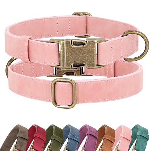 Didog Soft PU Leather Dog Collar, Stylish Quick Released Dog Collars for Small Dogs, Easy Clean Adjustable Pet Collar for Daily Walking, Pink, S Fit 10-15" Neck - color: Pink, size: S：Fit 10-15" Neck, Width ⅝"
