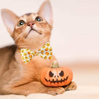 Halloween Cat Collar with Bell, Kitty Kitten Holiday Bow tie Collar Breakaway 2 Pack for Girl and Boys Male Female cat - color: Pattern E