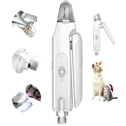 CATPICK 2-in-1 Cat Nail Clippers & Dog Nail Clippers Trimmers for Large Medium Small Dogs Cats Claw Trimmer Quick Sensor and Safety Guard USB Rechargeable with 2 LED Lights Dogs Nail Trimmer - color: White 2th Generation