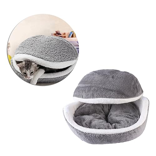 Warm Detachable Cat Bed House Cushion Cozy Half-Covered Sleeping Bag for Pets Grey Removable Cushion for Easy Cleaning for Use