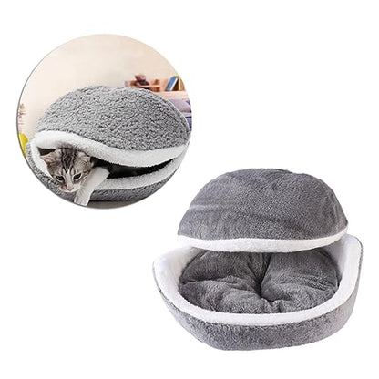 Warm Detachable Cat Bed House Cushion Cozy Half-Covered Sleeping Bag for Pets Grey Removable Cushion for Easy Cleaning for Use