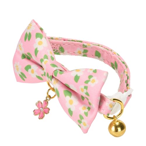 2 Pack Cat Collars, Removable Bowtie, Floral Pattern, Safety Breakaway Clasp, Adjustable for Cats.(Adult Cat, Purple and Pink dasiy) - color: Pink+Purple