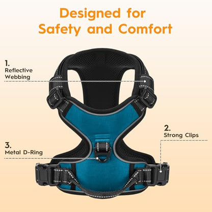 No Pull Dog Harness, No Chock Reflective Adjustable Soft Padded Pet Vest with Easy Control Handle, Easy Wearing with Stylish, Reinforced Knot, 2 Buckles - color: Frosted Aqua, size: X-Small