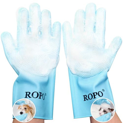 ROPO silicone gloves for pet grooming, multi-functional gloves for pet hair shedding, bathing, and massage (Blue) - color: Blue