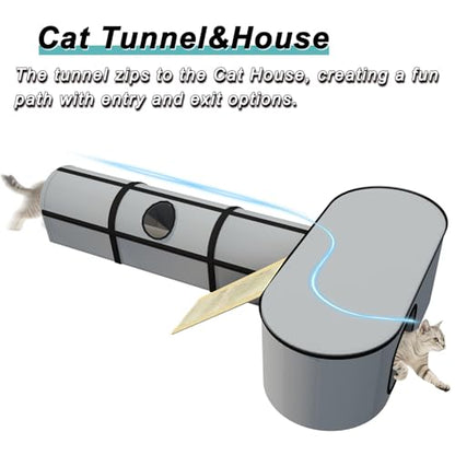 Pet 4-in-1 Cat Tunnel, Carrier, House & Scratcher – Detachable and Combinable – Indoor Beds, Outdoor Use, Cat Toys & Furniture (Gray)