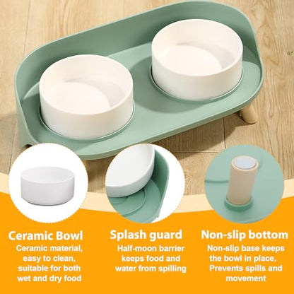 Elevated Dog Bowls Set, Ceramic Pet Food & Water Bowls with Non-Slip Stand, No Spill Design for Cats/Small Medium Dogs Green - color: Green