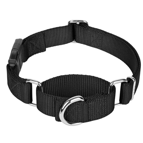 Martingale Collar for Dogs with Quick Release Buckle, Heavy-Duty Solid Color Nylon Training Collars - Adjustable No-Slip Design for Medium & Large Dog - color: Black, size: L【17.75—22.75in】